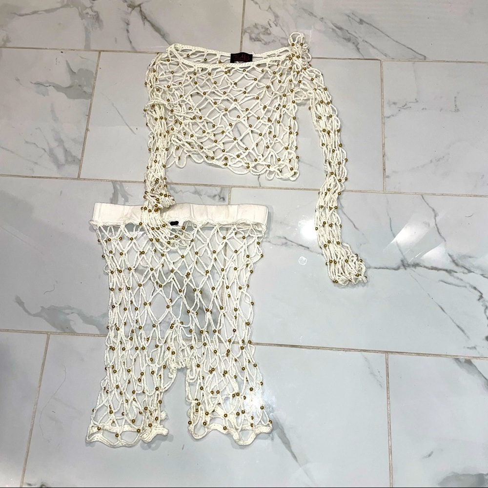 Netted 2 pc bathing suit cover up